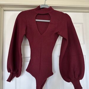 Lulus Elegant Burgundy Knit Bodysuit size XS